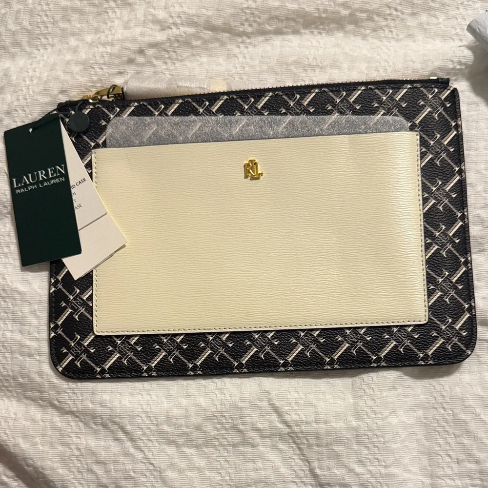 Lauren Ralph Lauren Black and Cream Patterned Pouch - Picture 1 of 4